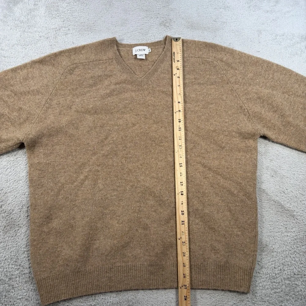J Crew Sweater Mens 2XL Brown Tan 100% Lambswool V-Neck Pullover Soft - Picture 4 of 6